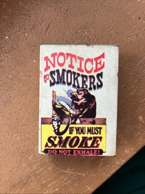 Vintage 'Notice to Smokers' Decorative Matchbox - Cream, Red, Yellow, Black
